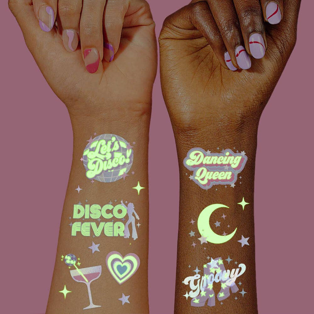 Disco Glow in Dark Tattoos, Birthday xo, Fetti Disco Glow in Dark Tattoos, Birthday Bonjour Fete - Party Supplies