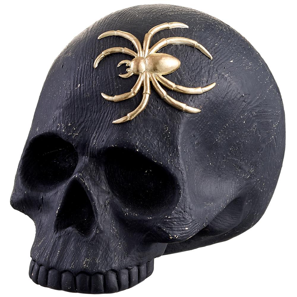 BLACK SKULL WITH SPIDER DECORATION Allstate Floral Halloween Home Decor BLACK SKULL WITH SPIDER DECORATION Bonjour Fete - Party Supplies