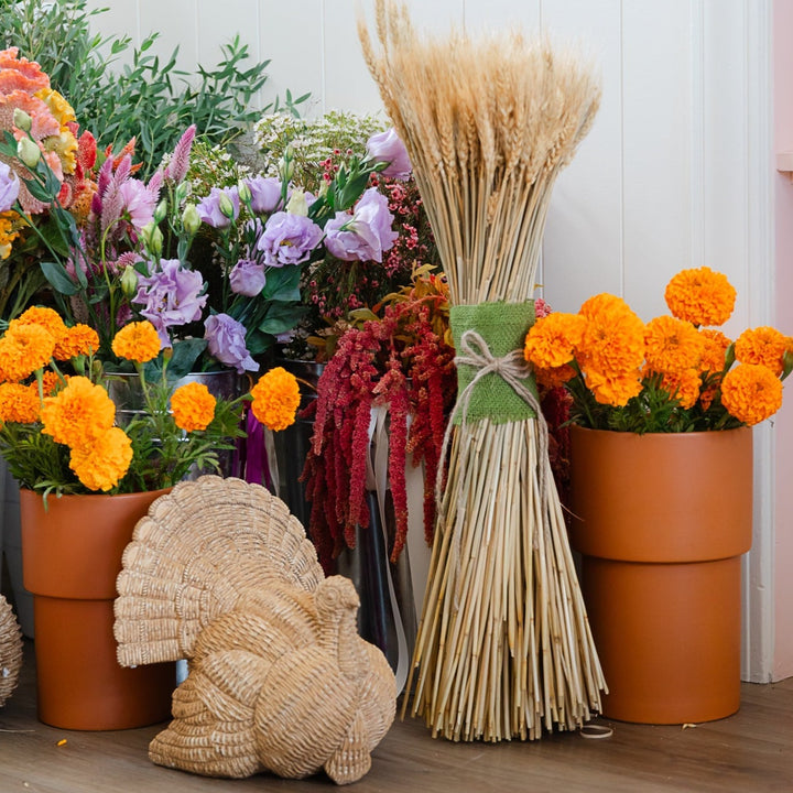 BASKETWEAVE PATTERN TURKEY DECORATION Two's Company Thanksgiving Home Bonjour Fete - Party Supplies