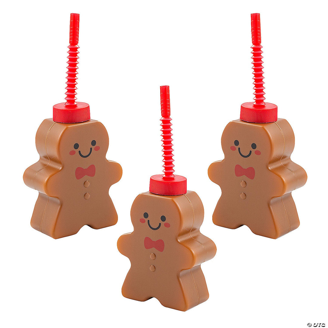 GINGERBREAD TUMBLER CUP WITH STRAW Fun Express Christmas Holiday Party Supplies GINGERBREAD TUMBLER CUP WITH STRAW Bonjour Fete - Party Supplies