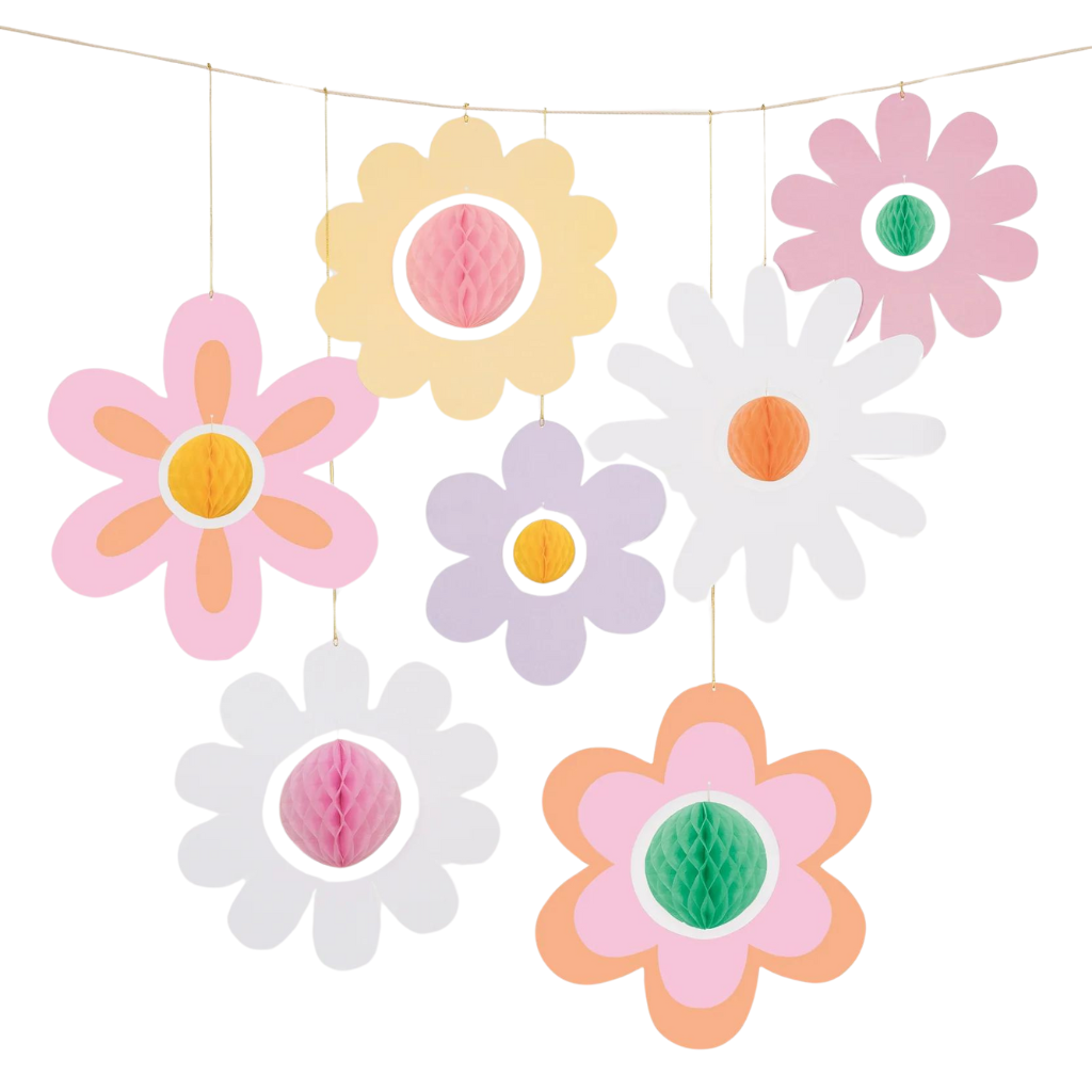 GROOVY FLOWER HANGING DECORATIONS Meri Meri Hanging Decorations Bonjour Fete - Party Supplies