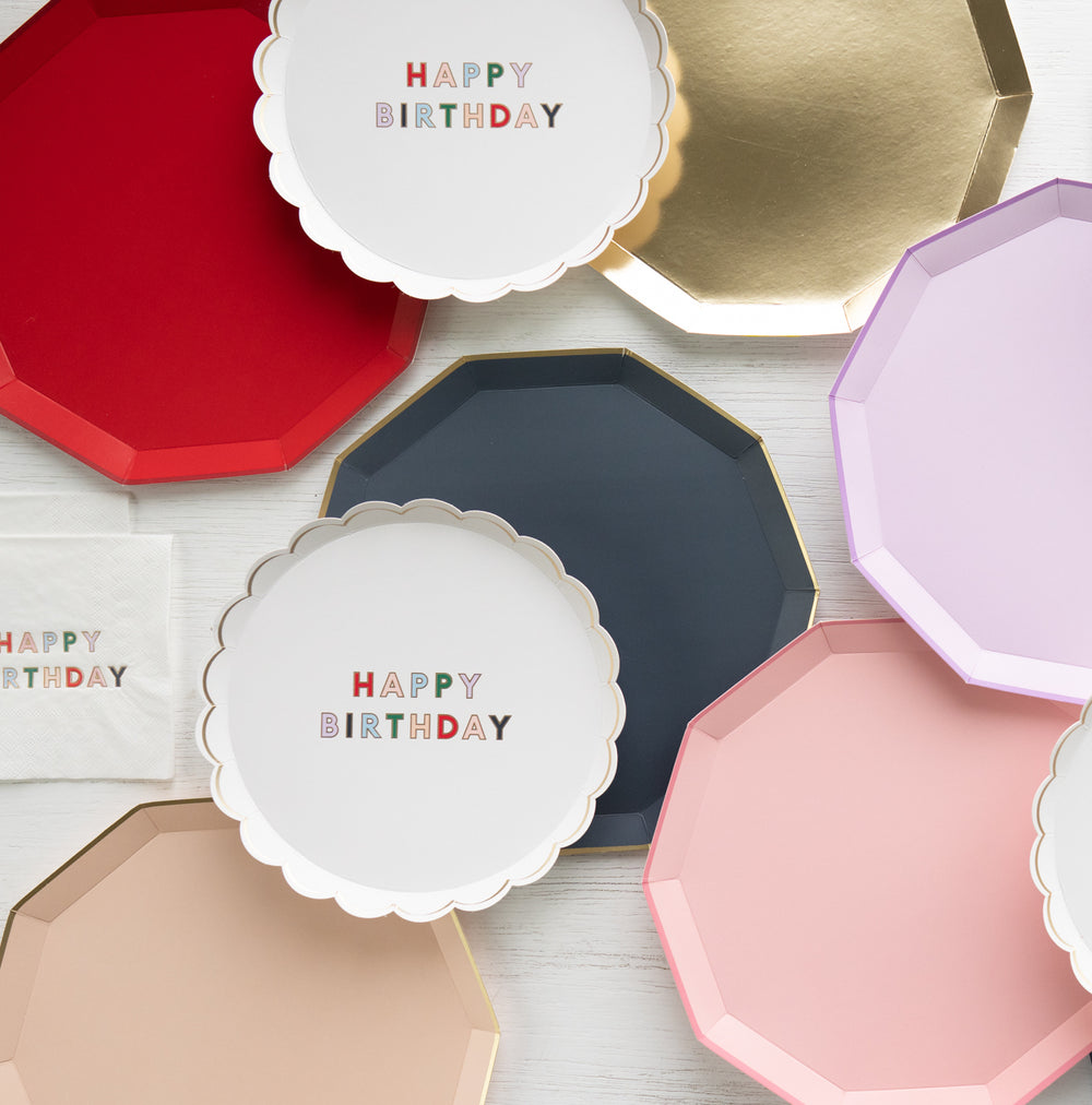 BLANC WHITE SIGNATURE HAPPY BIRTHDAY SMALL PLATES Bonjour Fete Bonjour Fete - Party Supplies