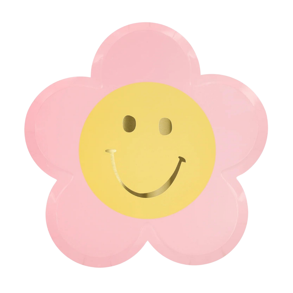 HAPPY FACE FLOWER PLATES Meri Meri Plates Bonjour Fete - Party Supplies