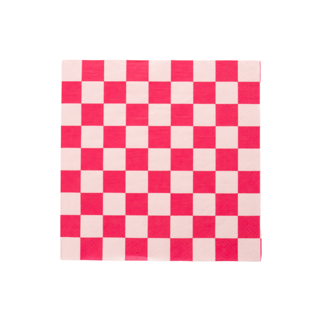 HAUTE PINK SIGNATURE CHECKER LARGE NAPKINS Bonjour Fete Napkins Bonjour Fete - Party Supplies
