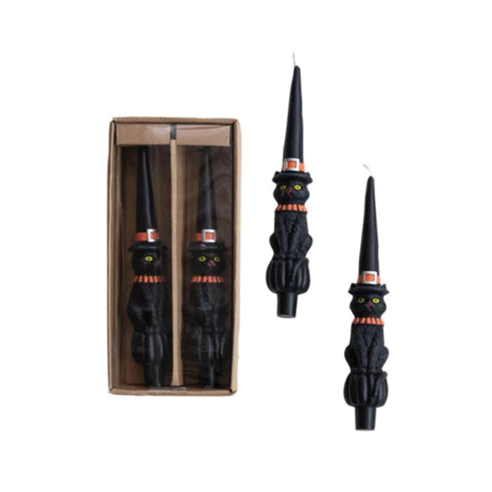 WITCH CAT TAPER CANDLES Creative Co-op Halloween Home Decor WITCH CAT TAPER CANDLES Bonjour Fete - Party Supplies