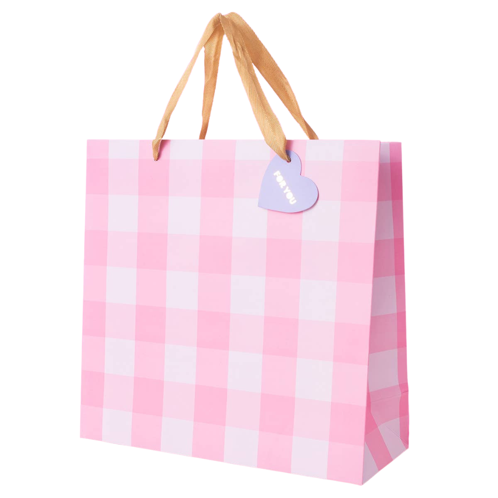 LARGE LIGHT PINK GINGHAM GIFT BAG Bonjour Fête