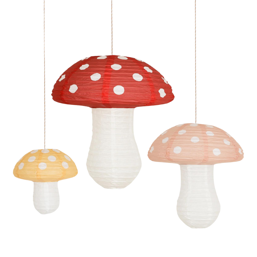 MUSHROOM HANGING LANTERNS Meri Meri Hanging Decorations Bonjour Fete - Party Supplies