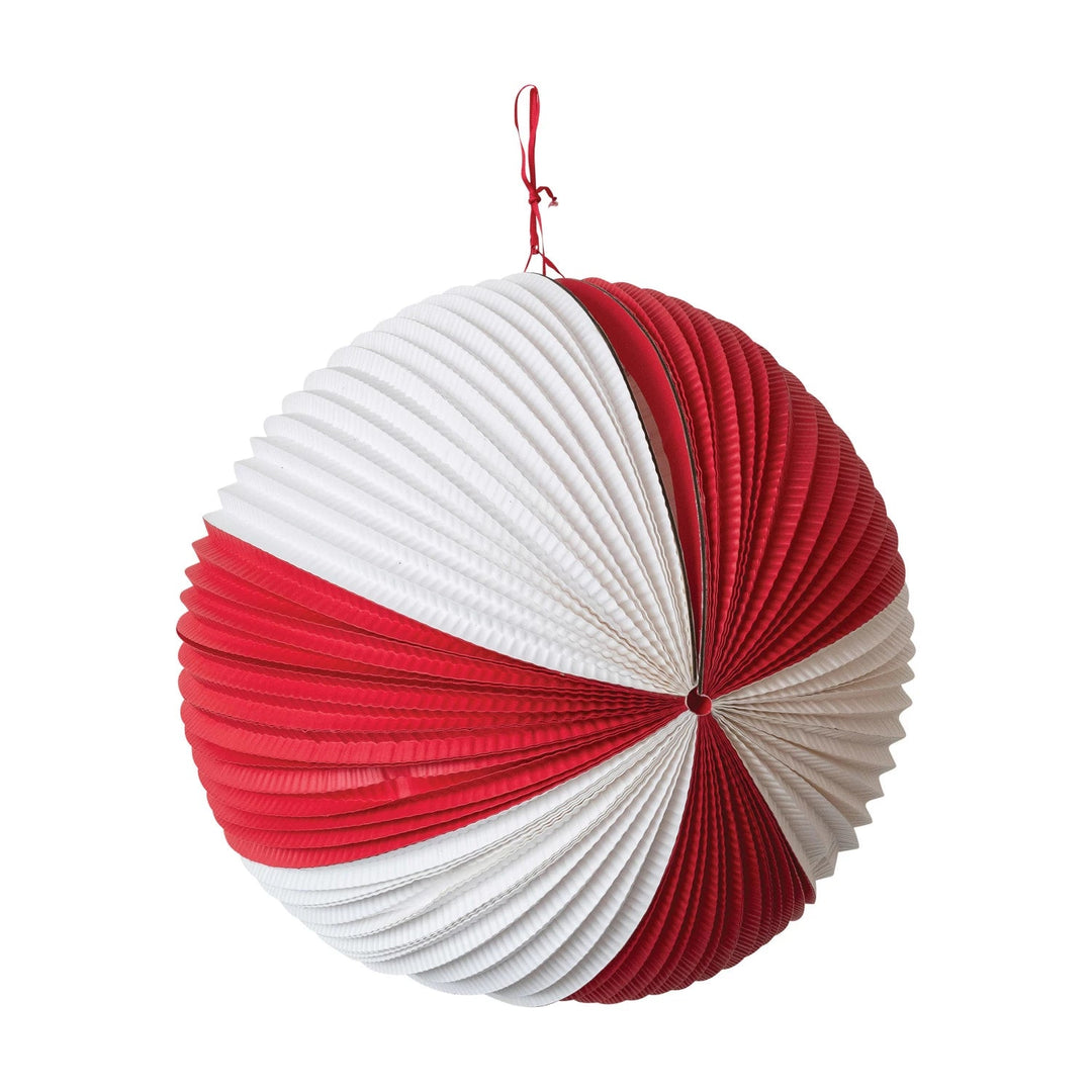 RED & WHITE OVERSIZED PLEATED BALL DECORATION Creative Co-op Christmas Holiday Party Decorations Bonjour Fete - Party Supplies