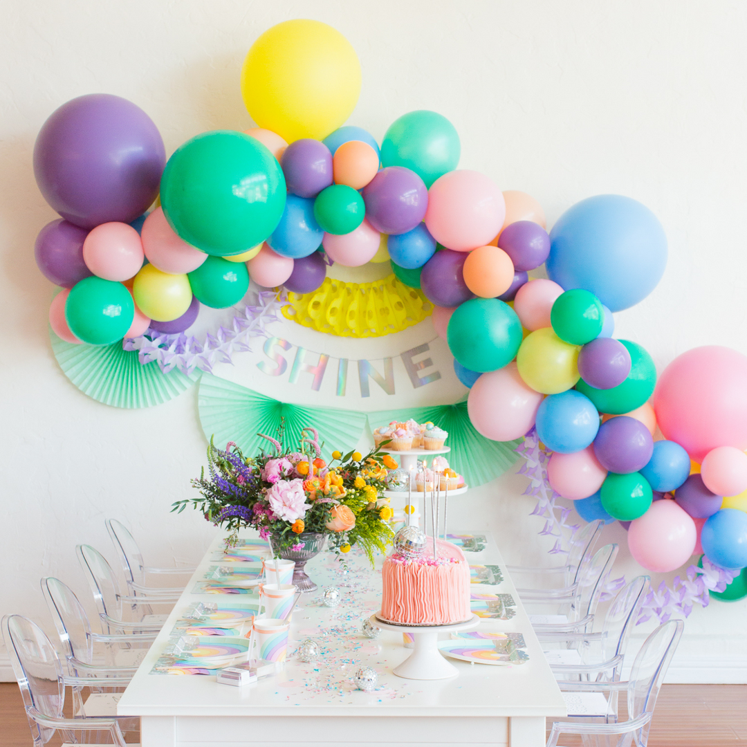 Pastel rainbow balloon garland pastel balloon decoration ideas for girl's birthday party - Los Angeles balloon installation