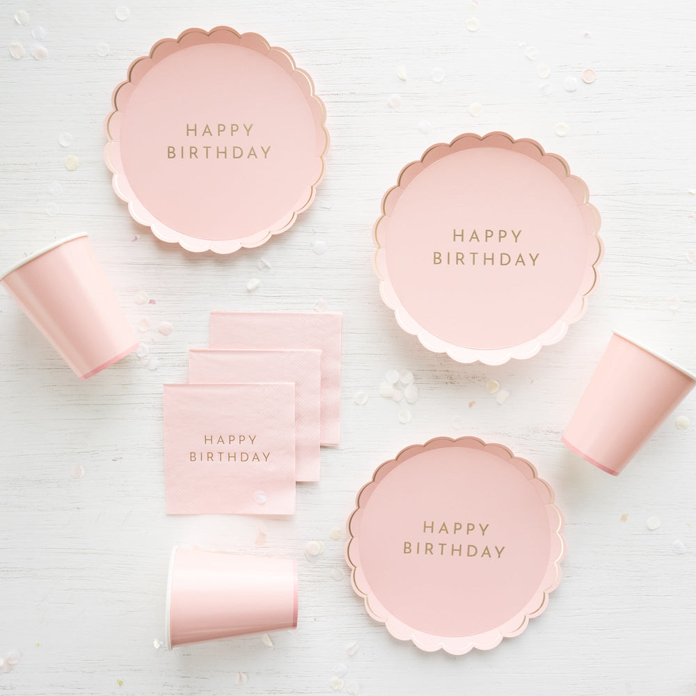 PETAL PINK SIGNATURE HAPPY BIRTHDAY COCKTAIL NAPKINS Bonjour Fete Bonjour Fete - Party Supplies