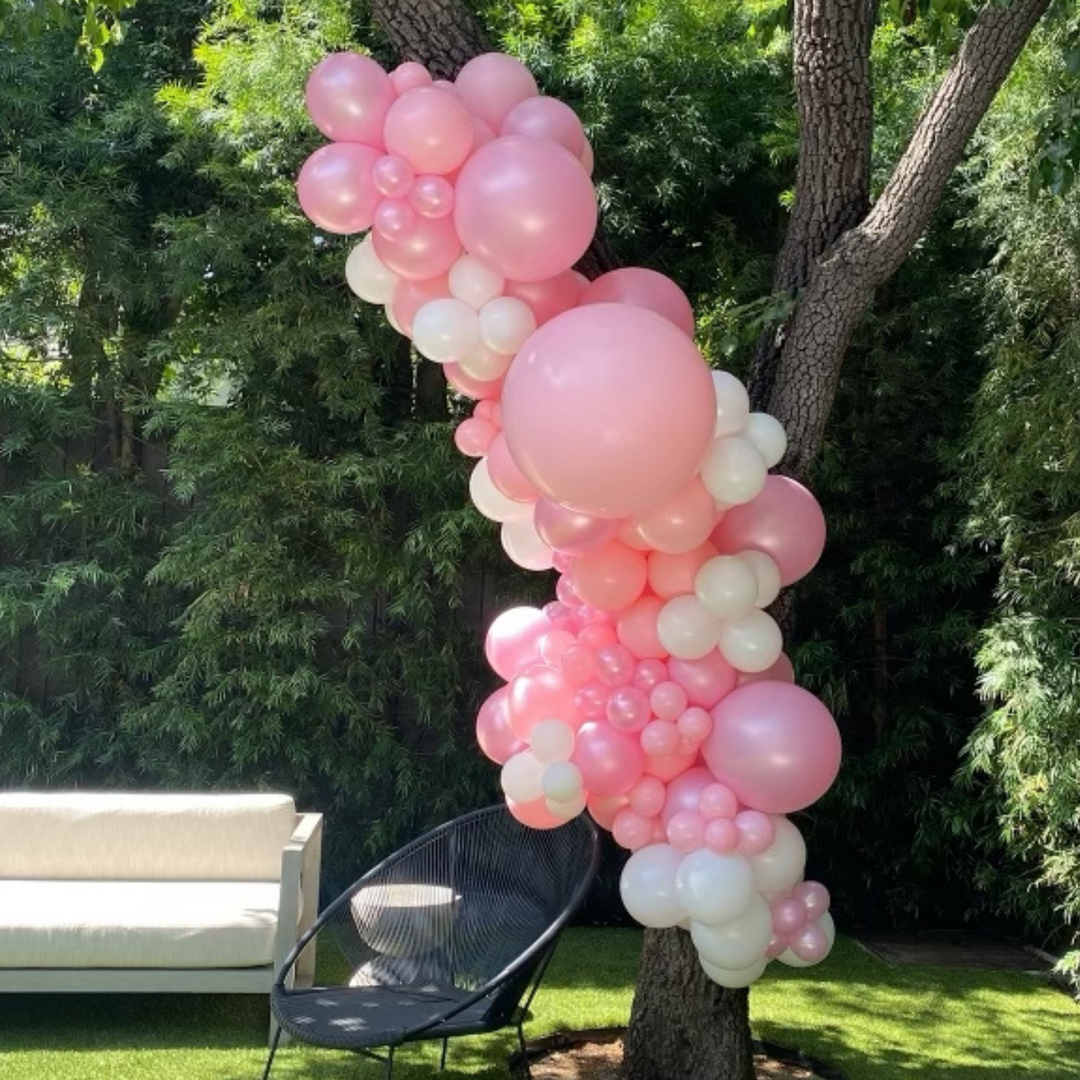 Pink balloon garland outdoor balloon decoration ideas - Los Angeles balloon installation