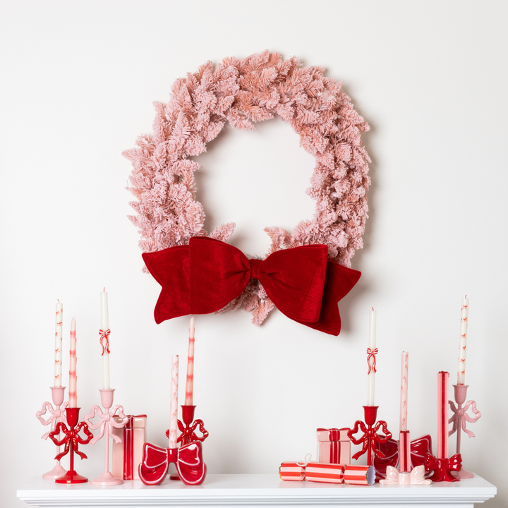 RED BOW CANDLE HOLDER Accent Decor RED BOW CANDLE HOLDER Bonjour Fete - Party Supplies