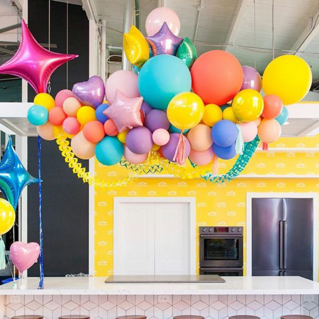 Rainbow balloon garland indoor balloon decoration ideas - Los Angeles balloon installation