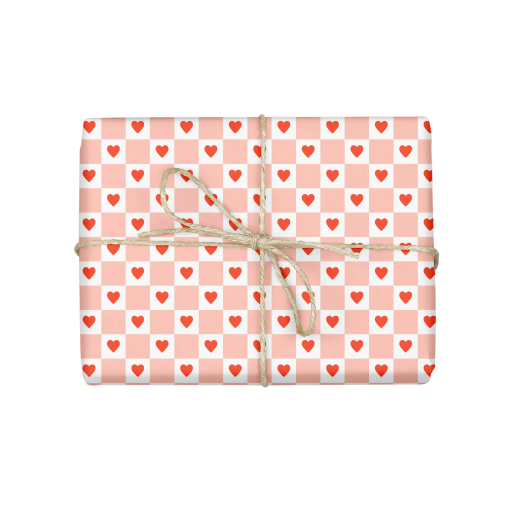 RED HEARTS CHECKERBOARD WRAPPING SHEETS (SET OF 3) MELLOWWORKS Gift Wrapping Bonjour Fete - Party Supplies