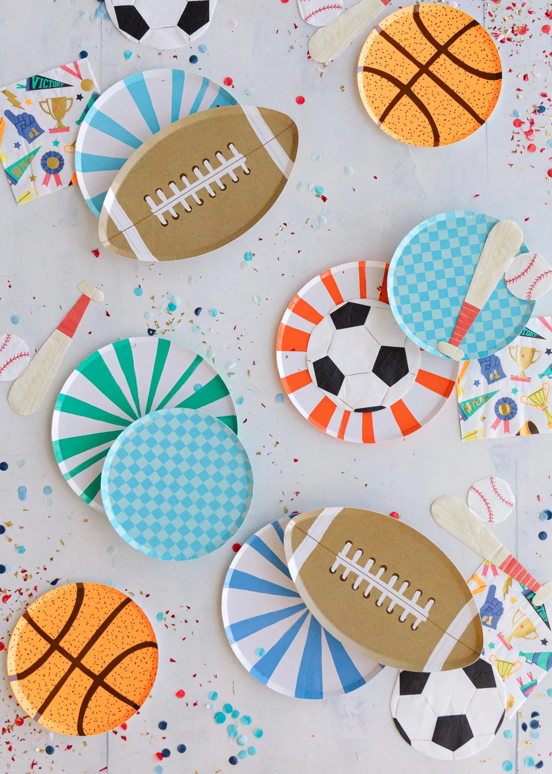 football, basketball, soccer, and baseball party supplies