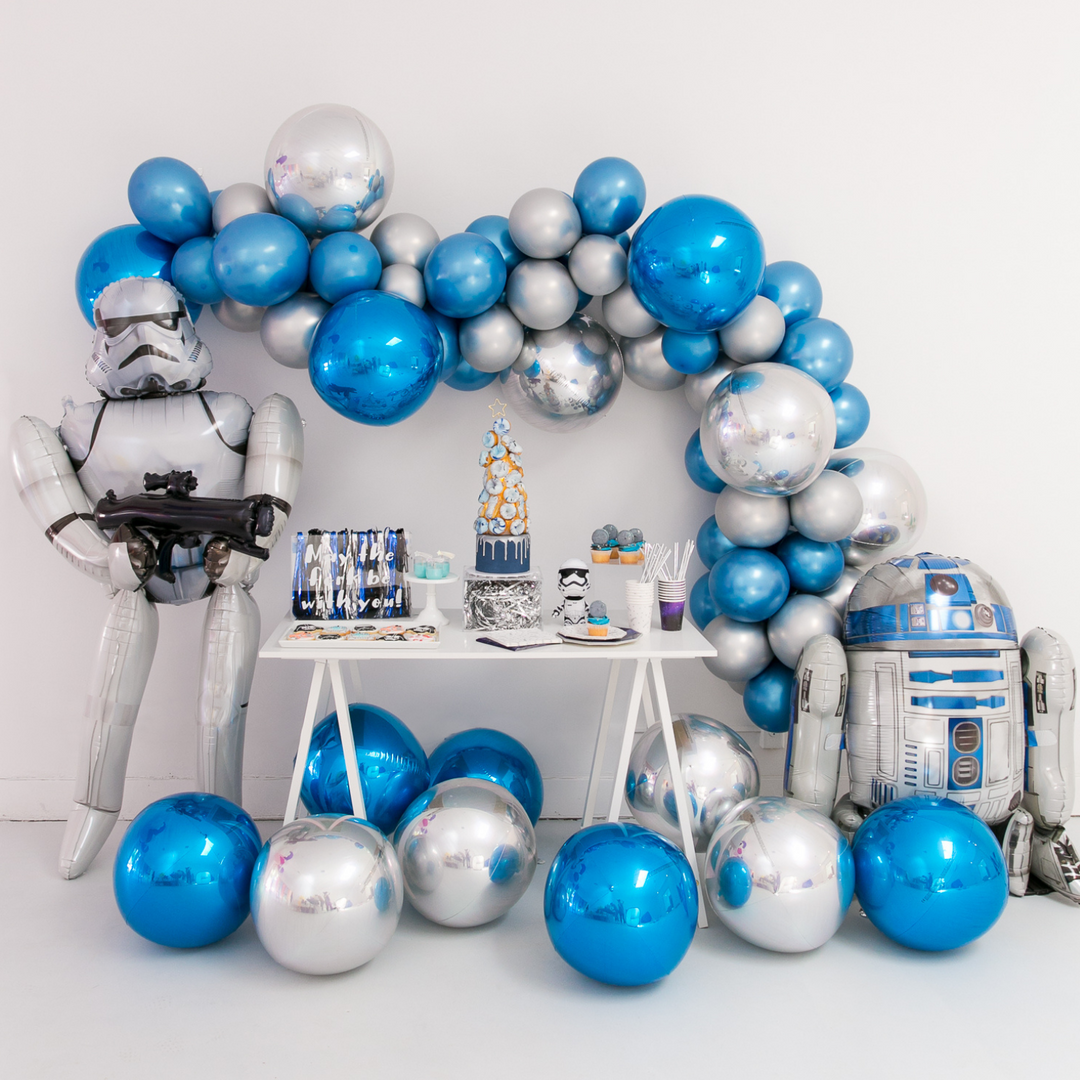 Space theme balloon garland with Star Wars party decorations Star Wars theme party balloon decoration - Los Angeles balloon installation