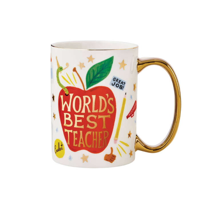 WORLD’S BEST TEACHER PORCELAIN MUG Rifle Paper Co. Mugs Bonjour Fete - Party Supplies
