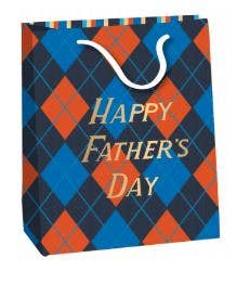 HAPPY FATHER'S DAY ARGYLE MEDIUM GIFT BAG Bonjour Fete - Party Supplies