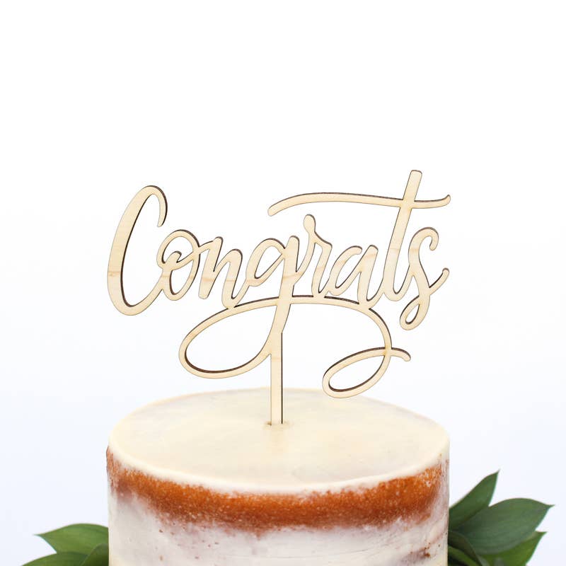 Congrats Wood Cake Topper Alexis Mattox Design Bonjour Fete - Party Supplies