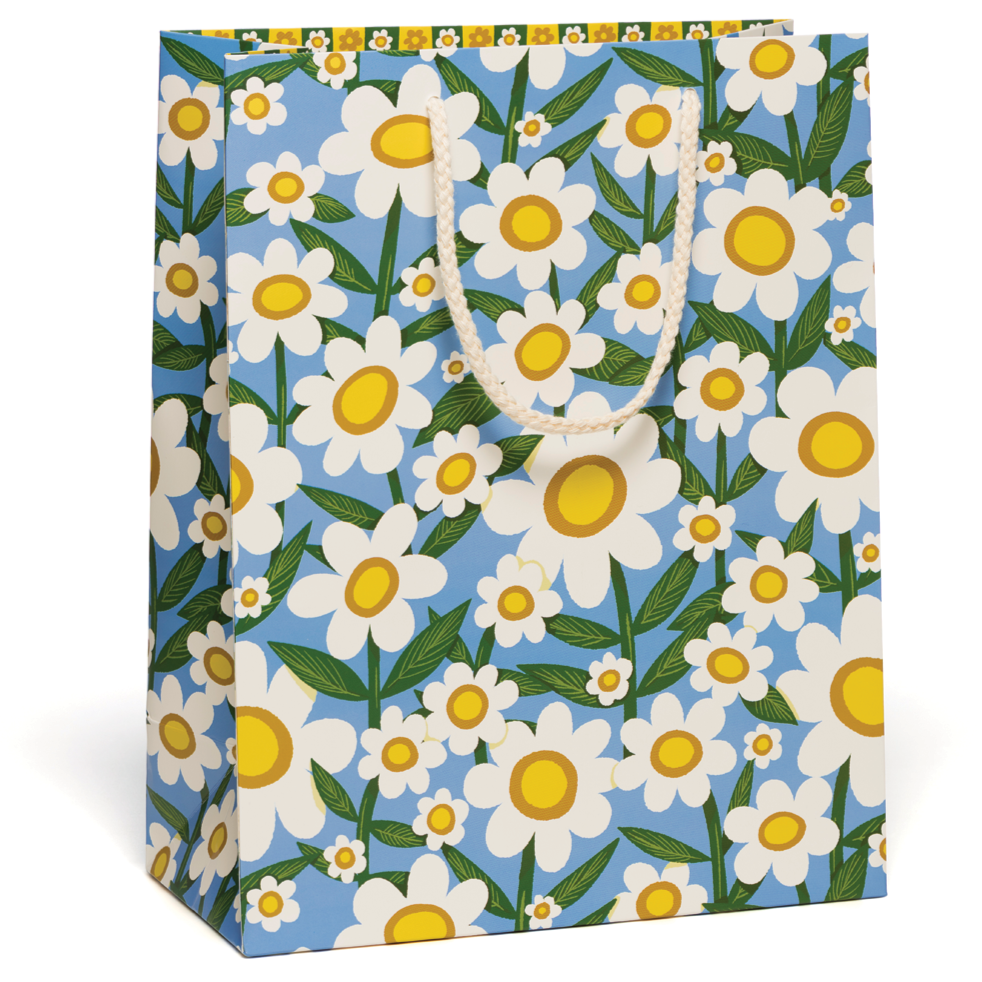 SEVENTIES DAISY PRINTED LARGE GIFT BAG Red Cap Cards Gift Bag Bonjour Fete - Party Supplies