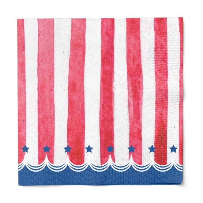 Lunch Napkin Red Striped & Blue Foil 2 Ply/16pk Sophistiplate 0 Faire Bonjour Fete - Party Supplies