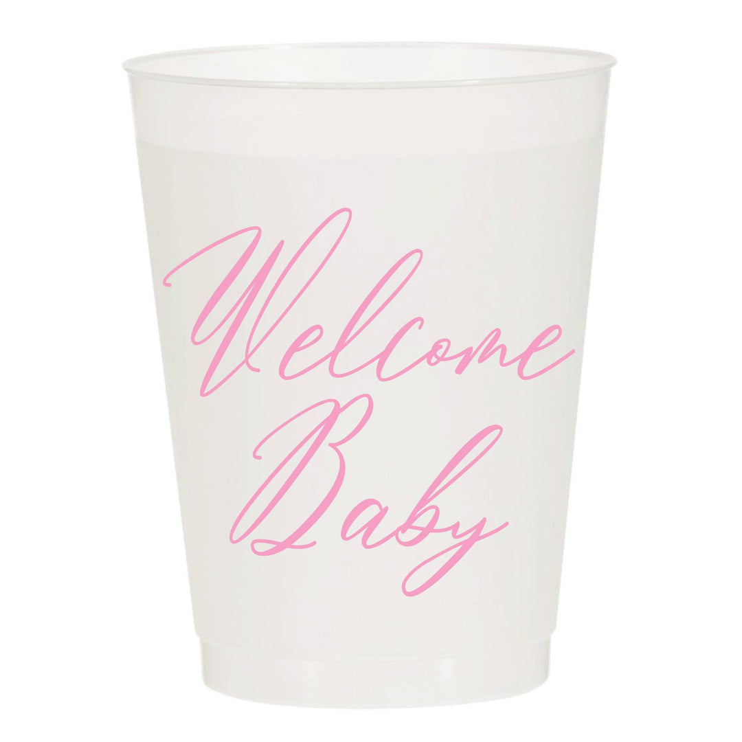 Welcome Baby Pink Girl Summer Shower Set of 10 Reusable Cups Sip Hip Hooray 0 Faire Bonjour Fete - Party Supplies