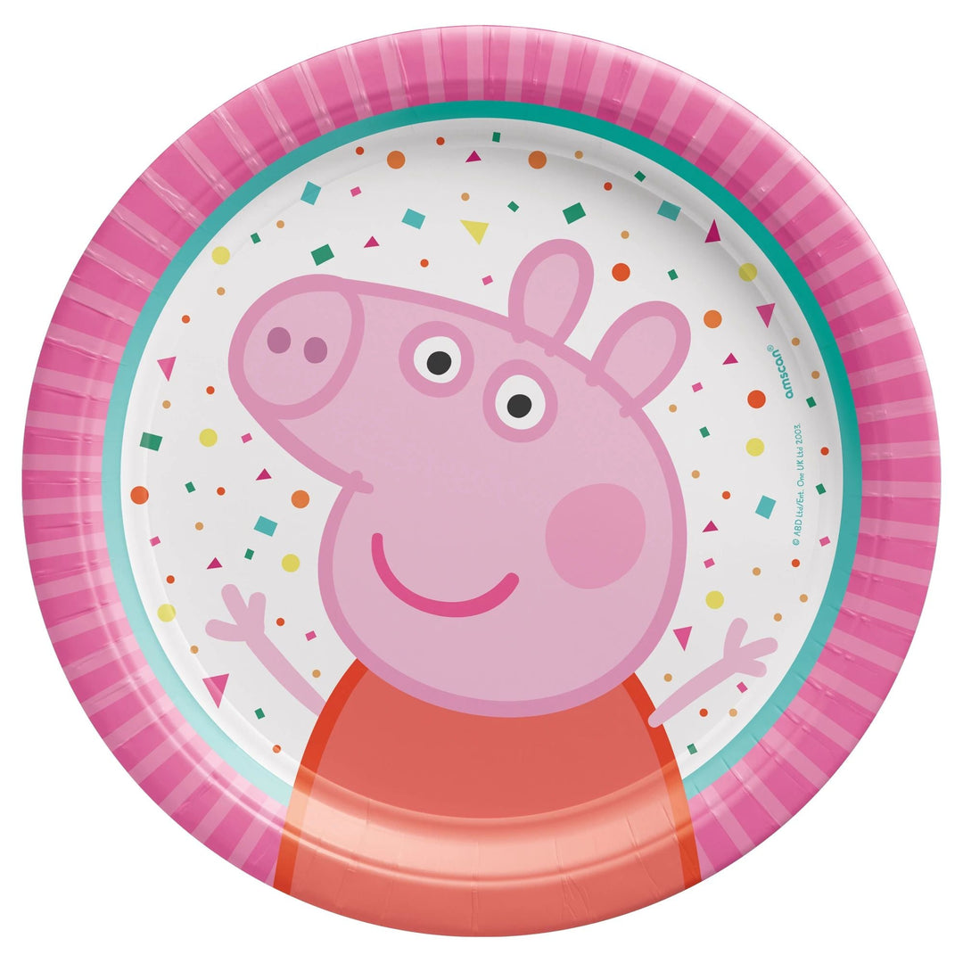 PINK PEPPA PIG CONFETTI PARTY ROUND PLATES Amscan Bonjour Fete - Party Supplies