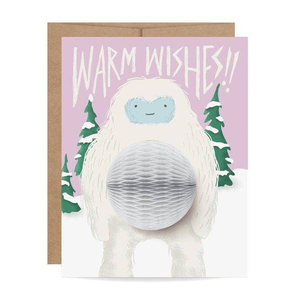 Yeti Pop-up Holiday Card Inklings Paperie Greeting Cards Bonjour Fete - Party Supplies