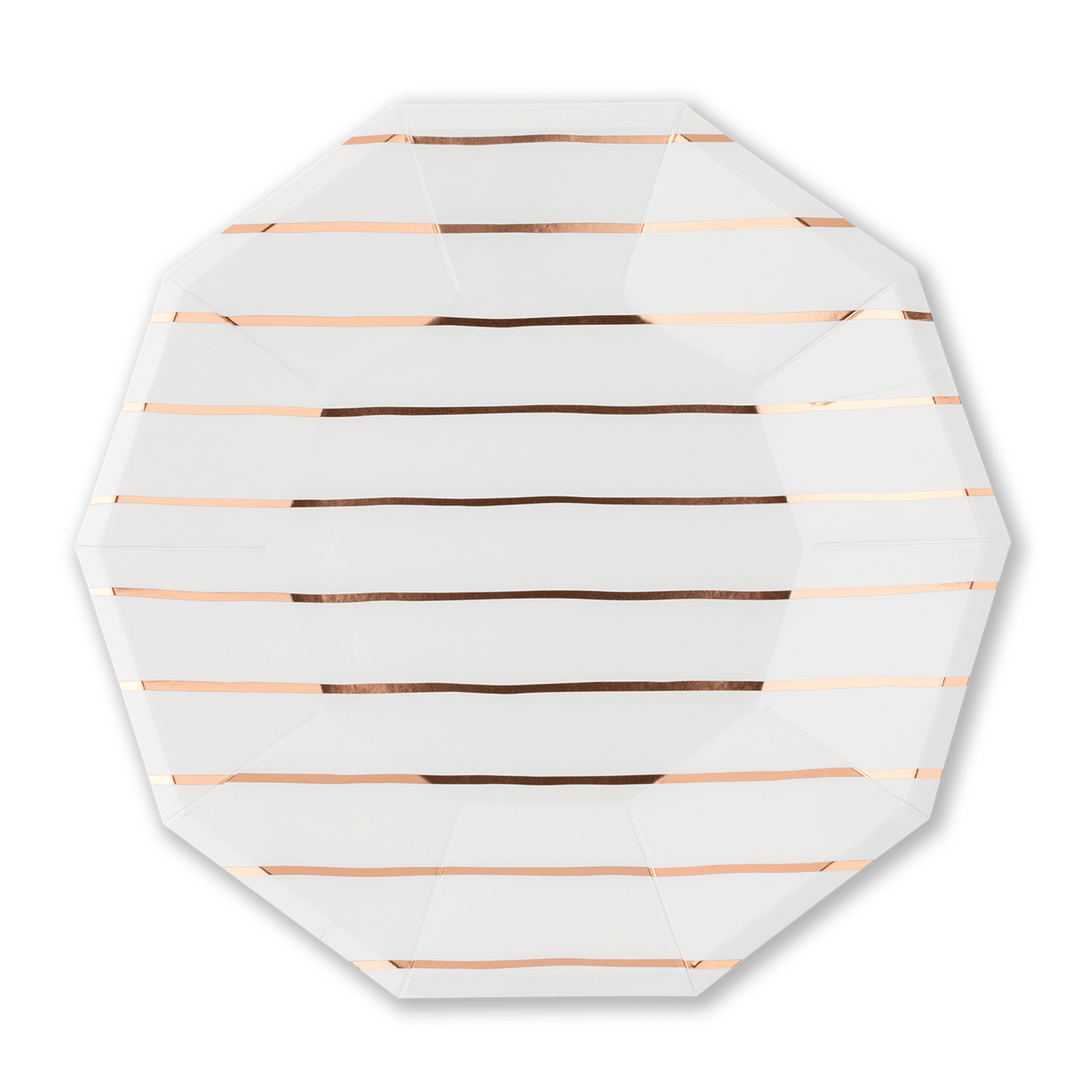 Frenchie Striped Rose Gold Plates - 2 Size Options - 8 Pk. Jollity & Co. + Daydream Society Bonjour Fete - Party Supplies