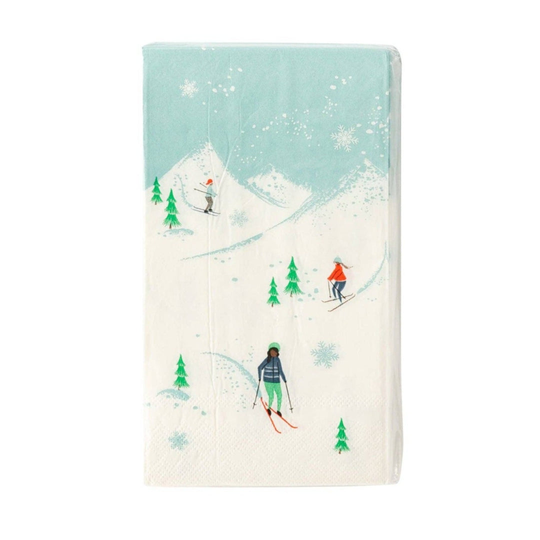 PRESALE CHRISTMAS SHIPPING MID OCTOBER - PLTS352L - Mountain Skiers Guest Towel Napkin My Mind’s Eye 0 Faire Bonjour Fete - Party Supplies