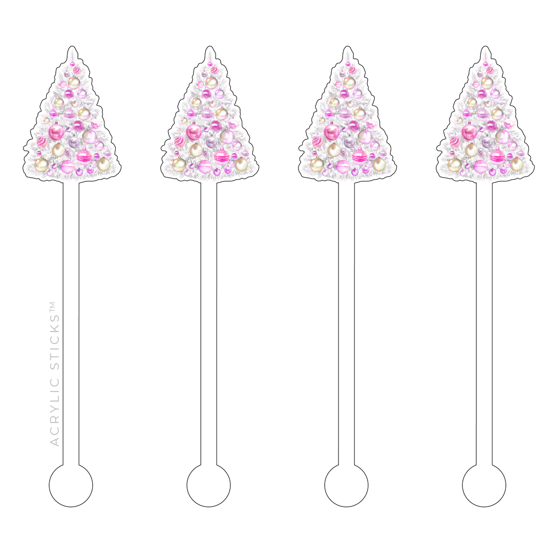 PINK BAUBLES CHRISTMAS TREE ACRYLIC STIR STICKS ACRYLIC STICKS, LLC 0 Faire Bonjour Fete - Party Supplies