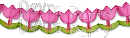 PINK & GREEN TISSUE TULIP GARLAND Devra Party Garlands & Banners Bonjour Fete - Party Supplies