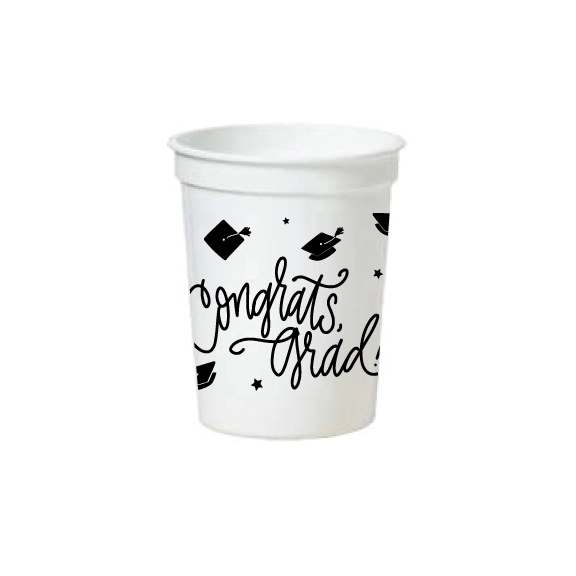 CONGRATS, GRAD! WHITE STADIUM CUP Natalie Chang Cups SMALL - 16 OZ Bonjour Fete - Party Supplies