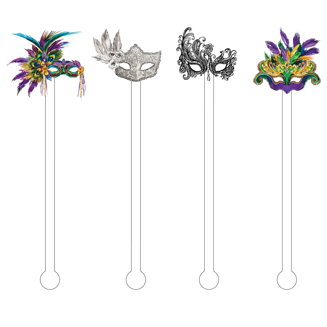 MARDI GRAS MASKS ACRYLIC STIR STICKS COMBO ACRYLIC STICKS, LLC Bonjour Fete - Party Supplies