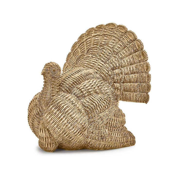 BASKETWEAVE PATTERN TURKEY DECOR Two's Company Thanksgiving Home Bonjour Fete - Party Supplies