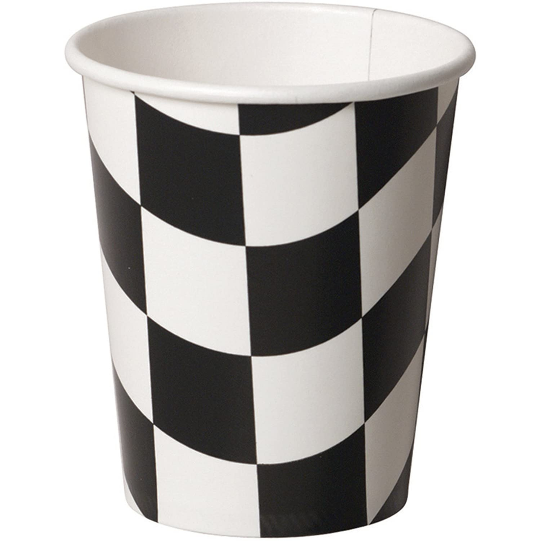 BLACK AND WHITE CHECKERED PAPER CUPS Creative Converting Cups Bonjour Fete - Party Supplies
