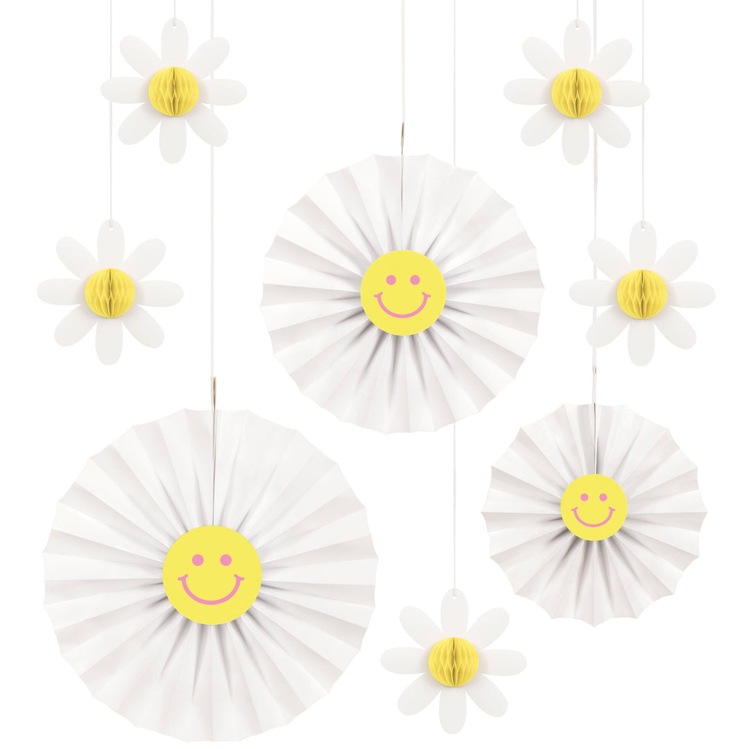 GROOVY DAISY HANGING FANS Unique Garlands & Banners Bonjour Fete - Party Supplies