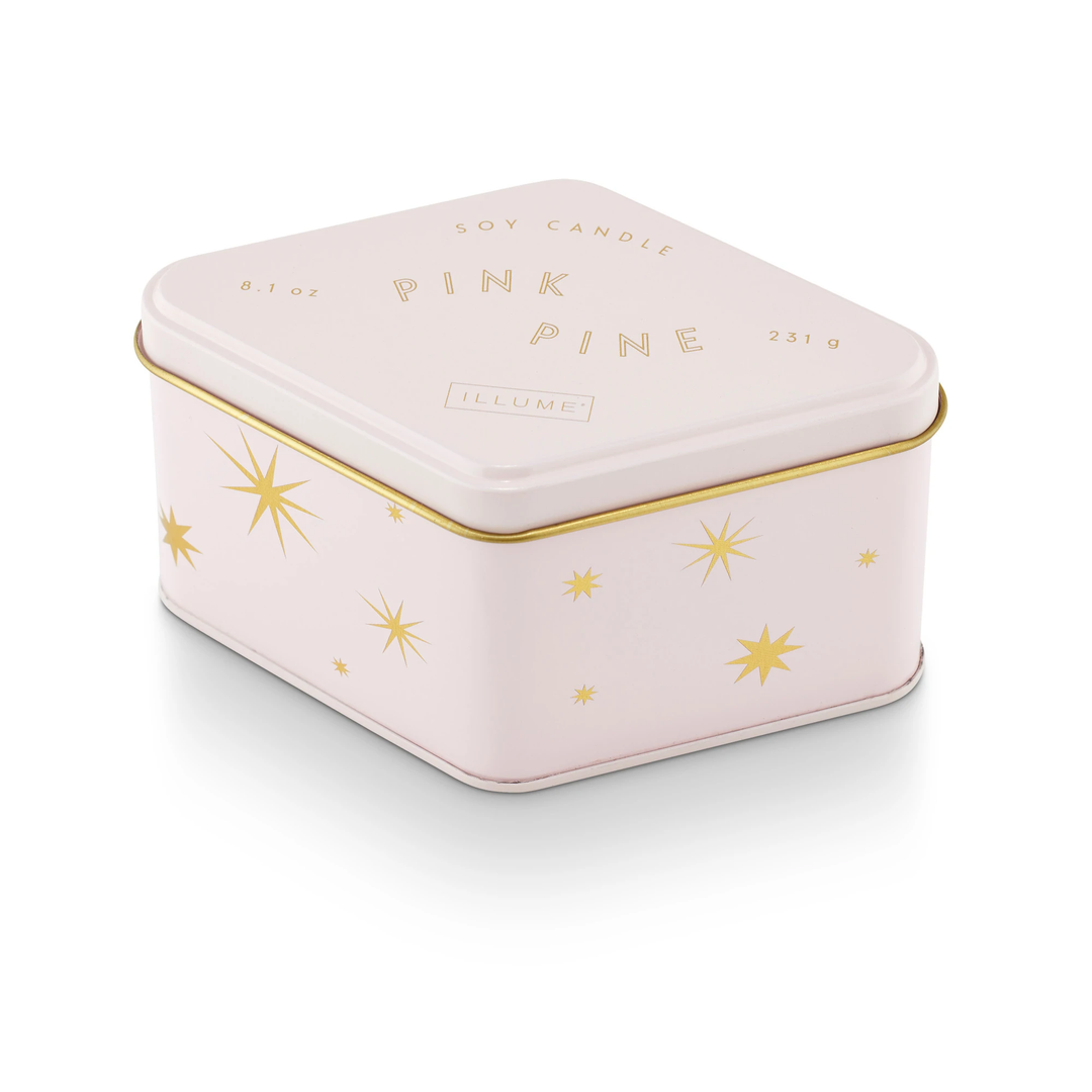 ILLUME PINK PINE MINI TIN CANDLE Illume Candles Bonjour Fete - Party Supplies