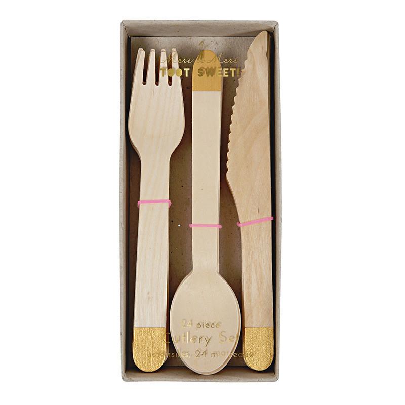 GOLD WOODEN CUTLERY Meri Meri Cutlery Bonjour Fete - Party Supplies