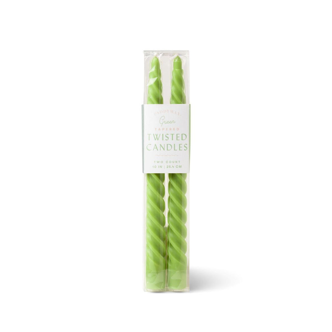 GREEN TWISTED BOXED TAPER CANDLES Paddywax Home Candle Bonjour Fete - Party Supplies