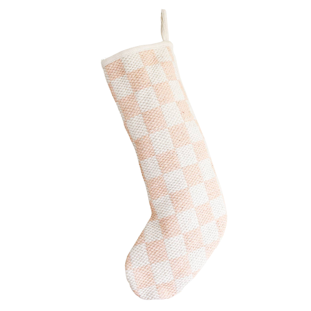 Pink Checkered Retro Christmas Stocking NOEL by Alma Home 0 Faire Bonjour Fete - Party Supplies