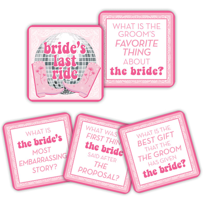 BRIDE'S LAST RIDE DISCO COWGIRL CONVERSATION COASTERS Rosanne Beck Collections Bonjour Fete - Party Supplies