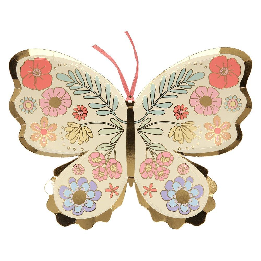 FLORAL BUTTERFLY DIE-CUT PLATES Meri Meri Plates Bonjour Fete - Party Supplies