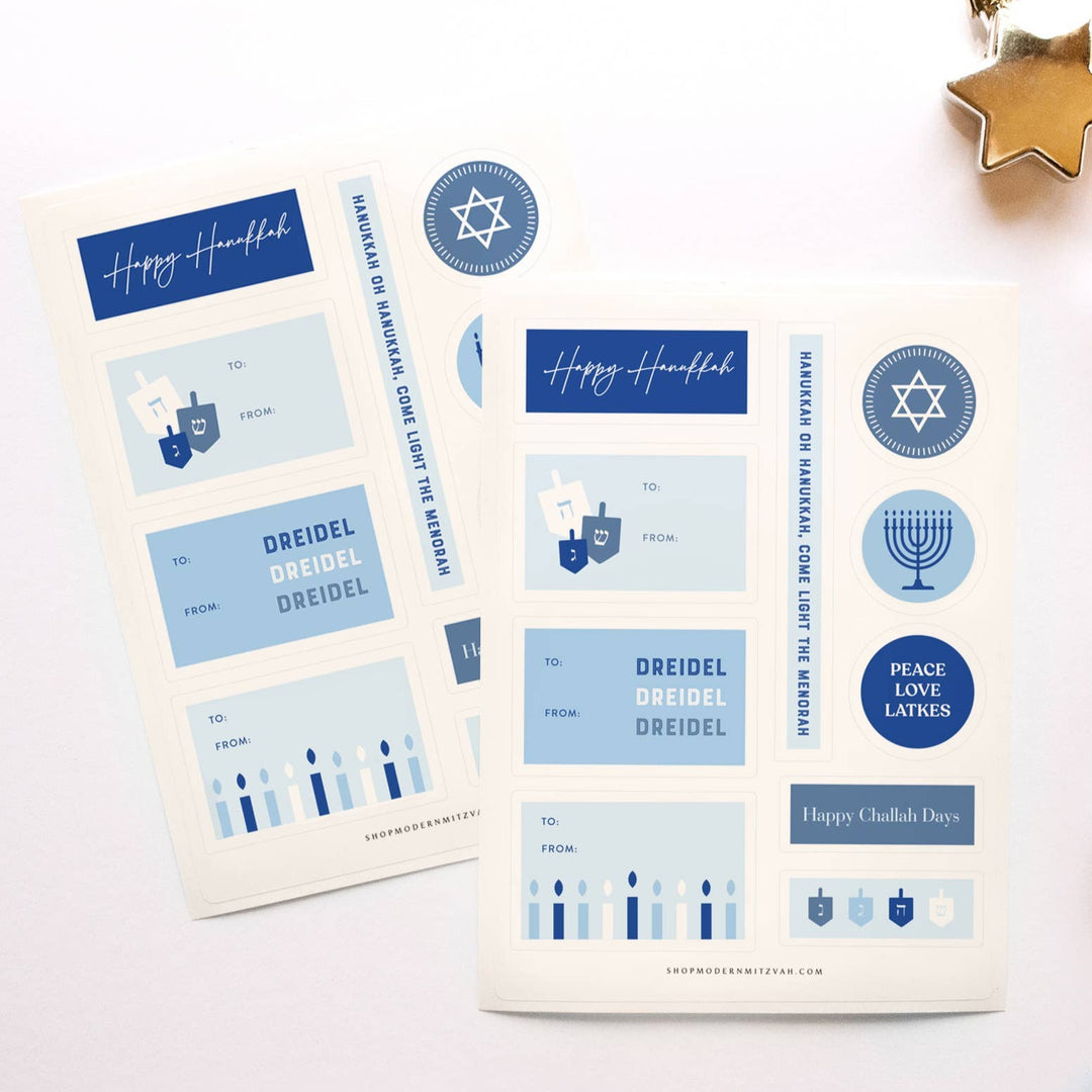 Hanukkah Gifting Stickers - Set of 2 Sticker Sheets Modern Mitzvah Hanukkah Bonjour Fete - Party Supplies