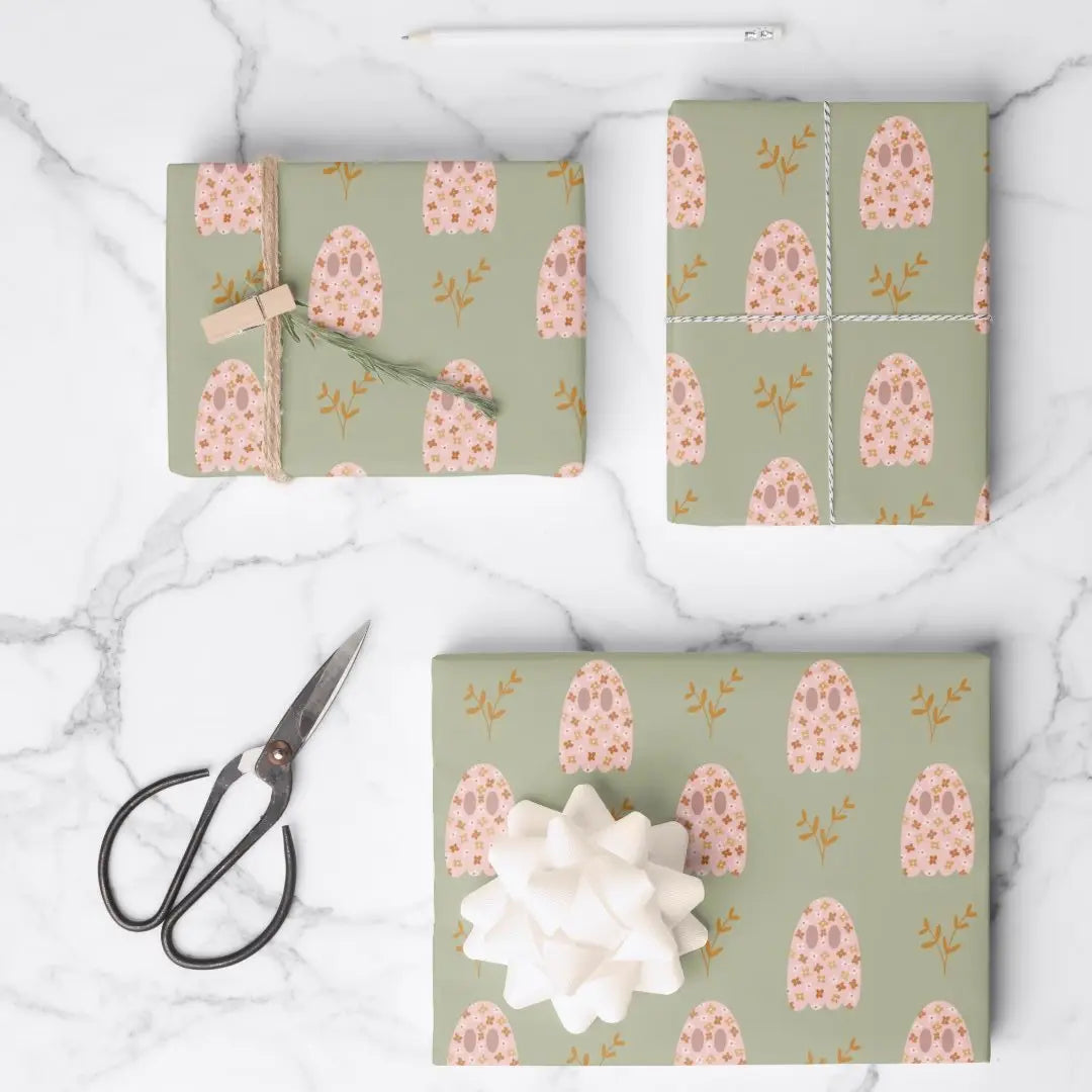 FALL BOHO FLORAL GHOST WRAPPING PAPER SHEETS Punchy Stuff Studio Gift Wrapping Bonjour Fete - Party Supplies