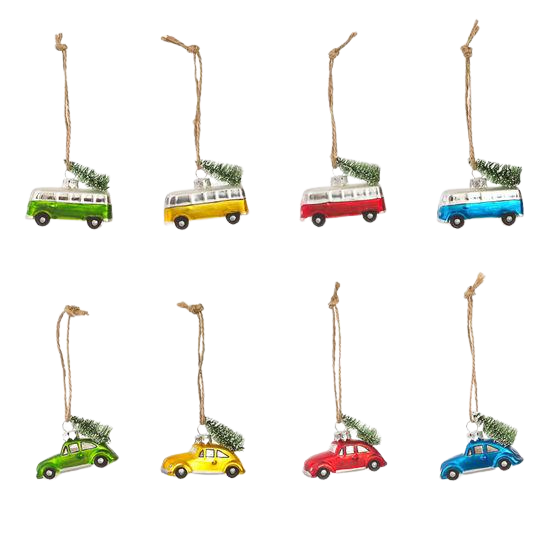 MINI CAR AND MINI VAN ORNAMENTS GLASS One Hundred 80 Degrees Christmas Ornament Bonjour Fete - Party Supplies