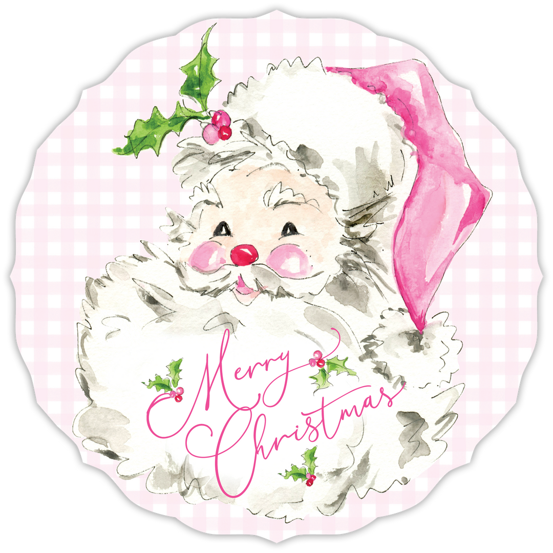 HANDPAINTED POSH PINK SANTA DIE-CUT PLACEMAT Rosanne Beck Collections Christmas Holiday Party Supplies Bonjour Fete - Party Supplies