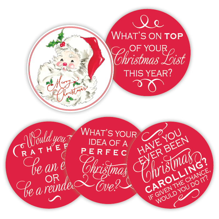 HANDPAINTED MERRY CHRISTMAS RED SANTA CONVERSATION PAPER COASTER Rosanne Beck Collections Christmas Holiday Party Supplies Bonjour Fete - Party Supplies
