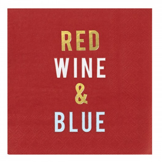 20 Ct Red Wine and Blue - Beverage Napkin CR Gibson Signature Bonjour Fete - Party Supplies