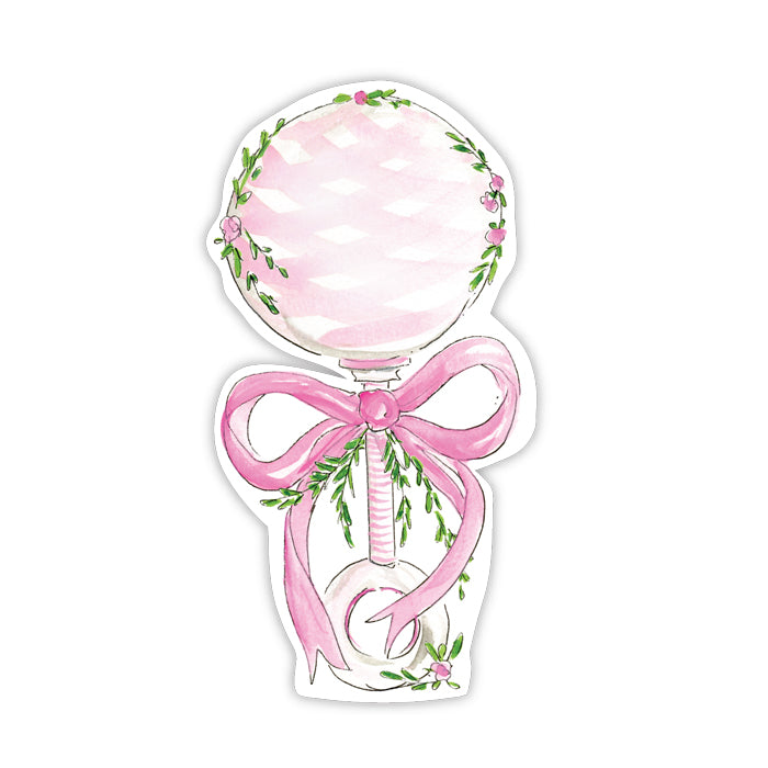 DIE-CUT ACCENTS-HANDPAINTED PINK RATTLE WITH GREENERY Rosanne Beck Collections Bonjour Fete - Party Supplies